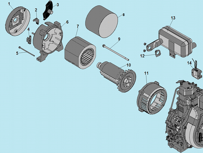 1 ЯКОРЬ - СТАТОР - БЛОК AVR ГЕНЕРАТОР CHAMPION DG3601E