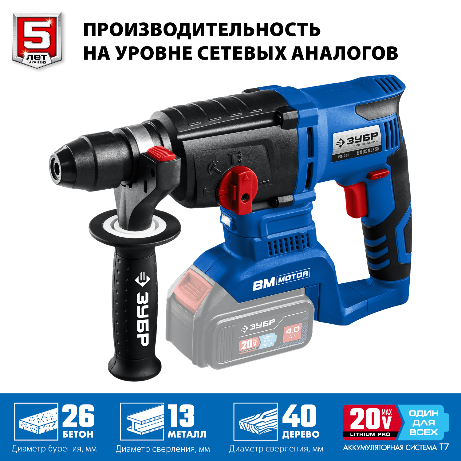 Бесщеточный перфоратор, без АКБ, в коробке PB-260