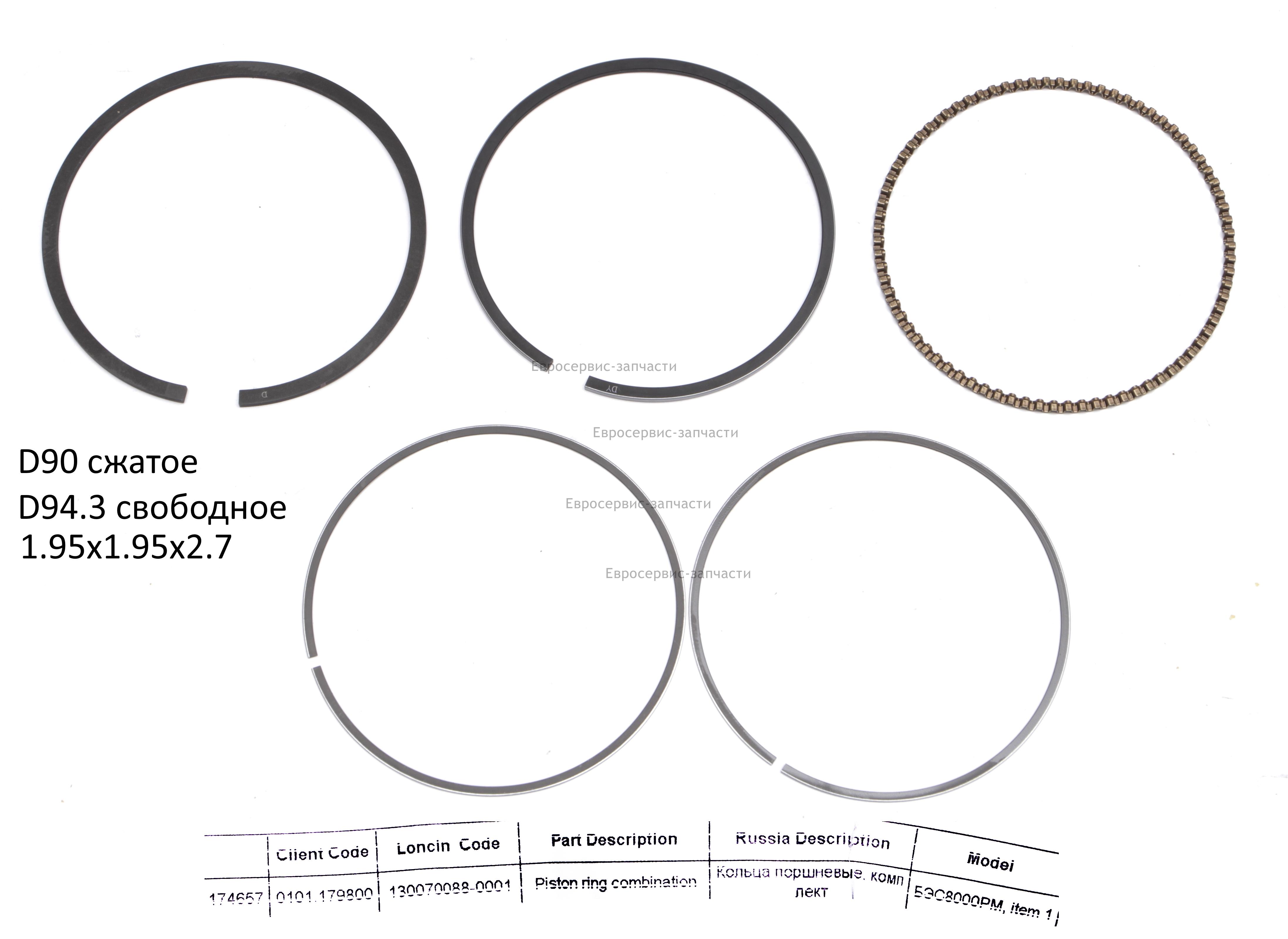 Кольца поршневые, 5шт, 90х2х2х2.8. БЭС 8000РМ